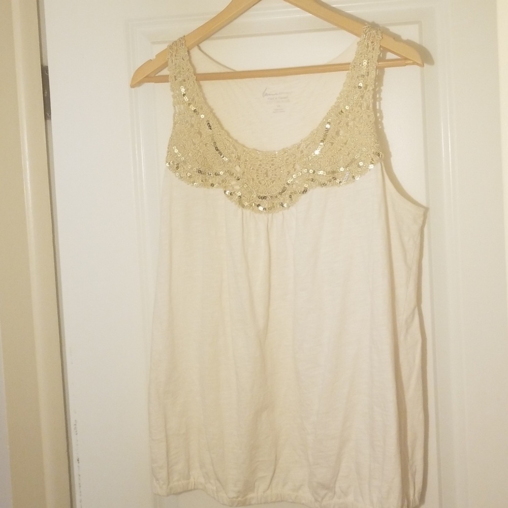 Lane Bryant Cream Cotton Embellished Blouse